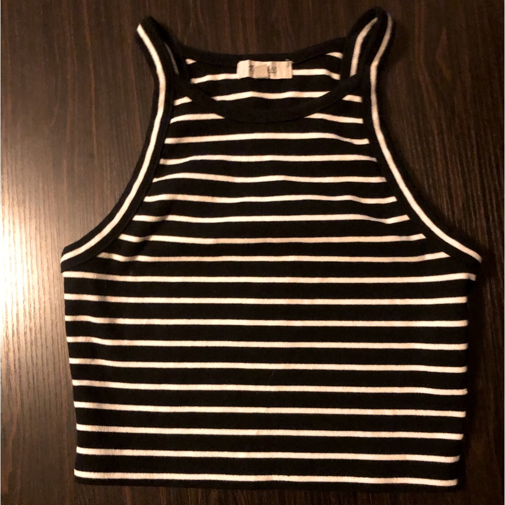 Madewell- black and white- striped- cropped- halter top